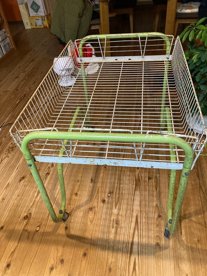 昭和レトロ ワイヤーワゴン キャスター付 店舗什器 シャビージャンク