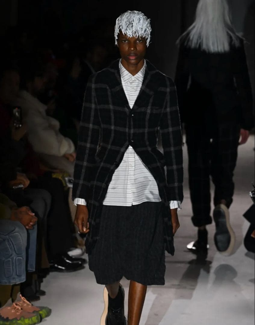 縮絨　ロングジャケット　チェック　2024AW