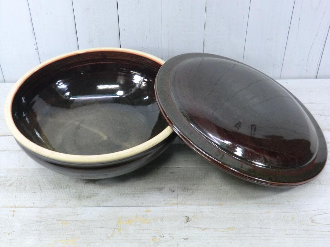 陶器製 蓋つき こね鉢 そば打ち うどん打ち 蕎麦 饂飩 麵打ち K12670