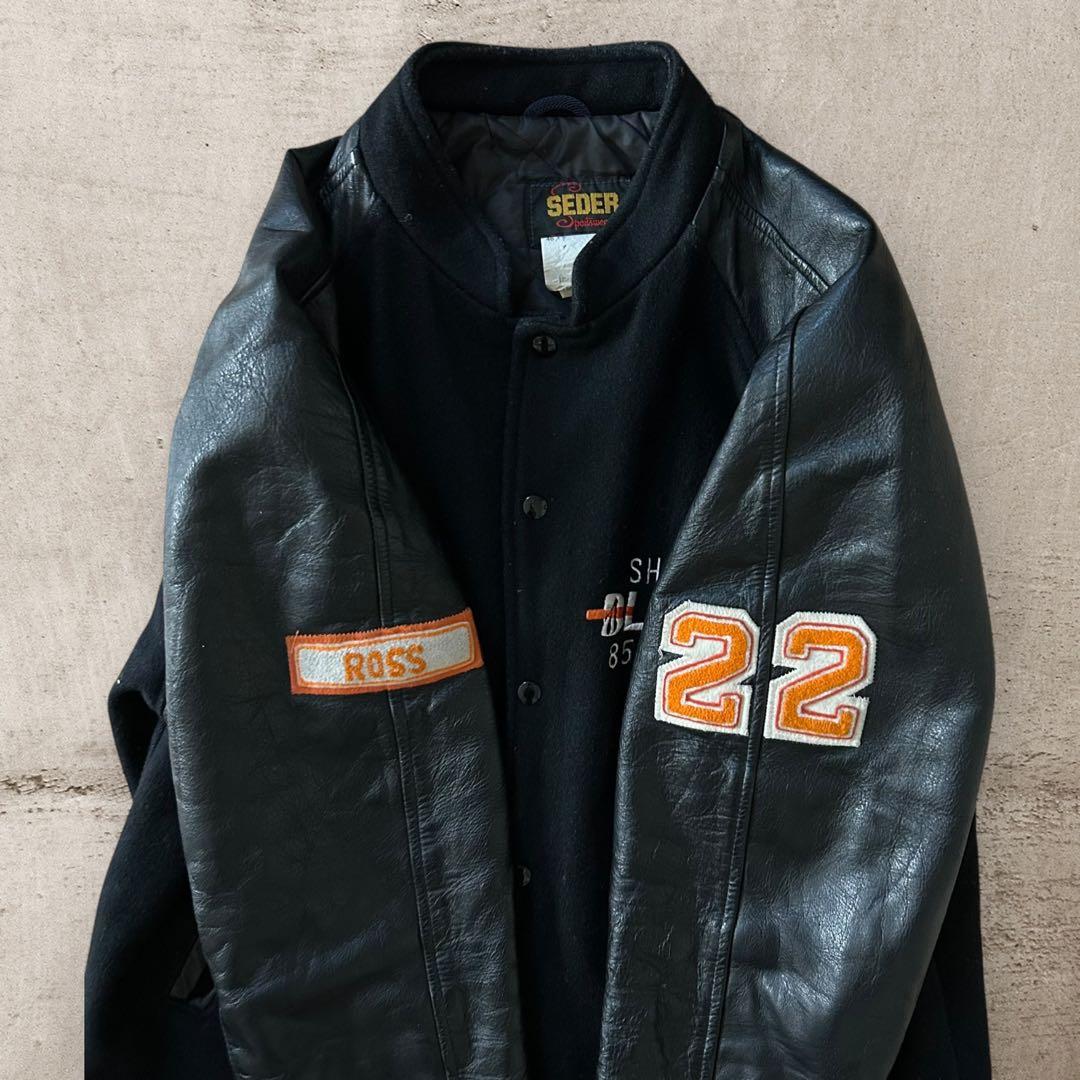 激レアSEDER80sカナダ製キルティングライナーウールスタジャンレザー袖XL黒