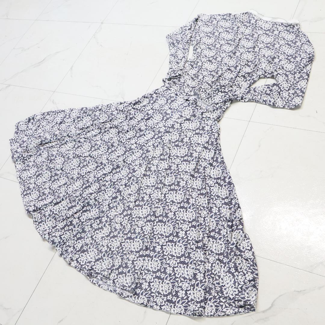 【美品 社交ダンス衣装】ネイビー gentil 上下セット ツーピース 花柄