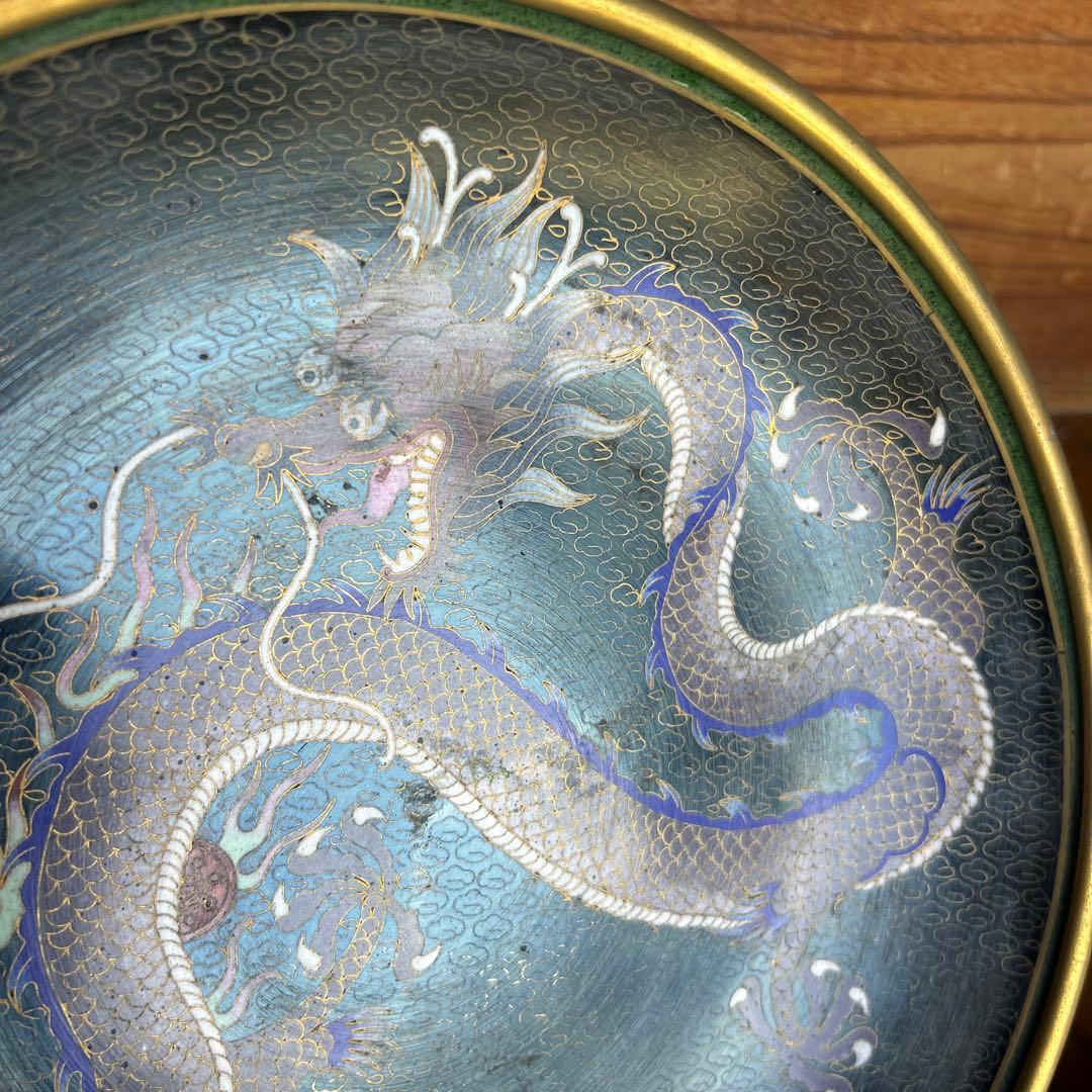 時代物 七宝皿 七宝焼 龍 縁起物 絵皿 置物