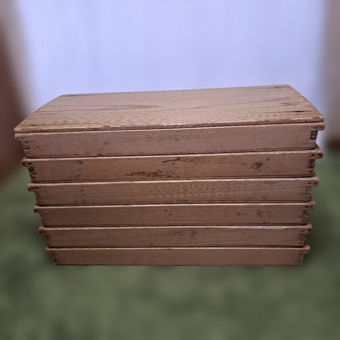 昭和レトロ　もろぶた　餅入れ　木箱　ばんじゅう　もち箱　6箱+蓋セット