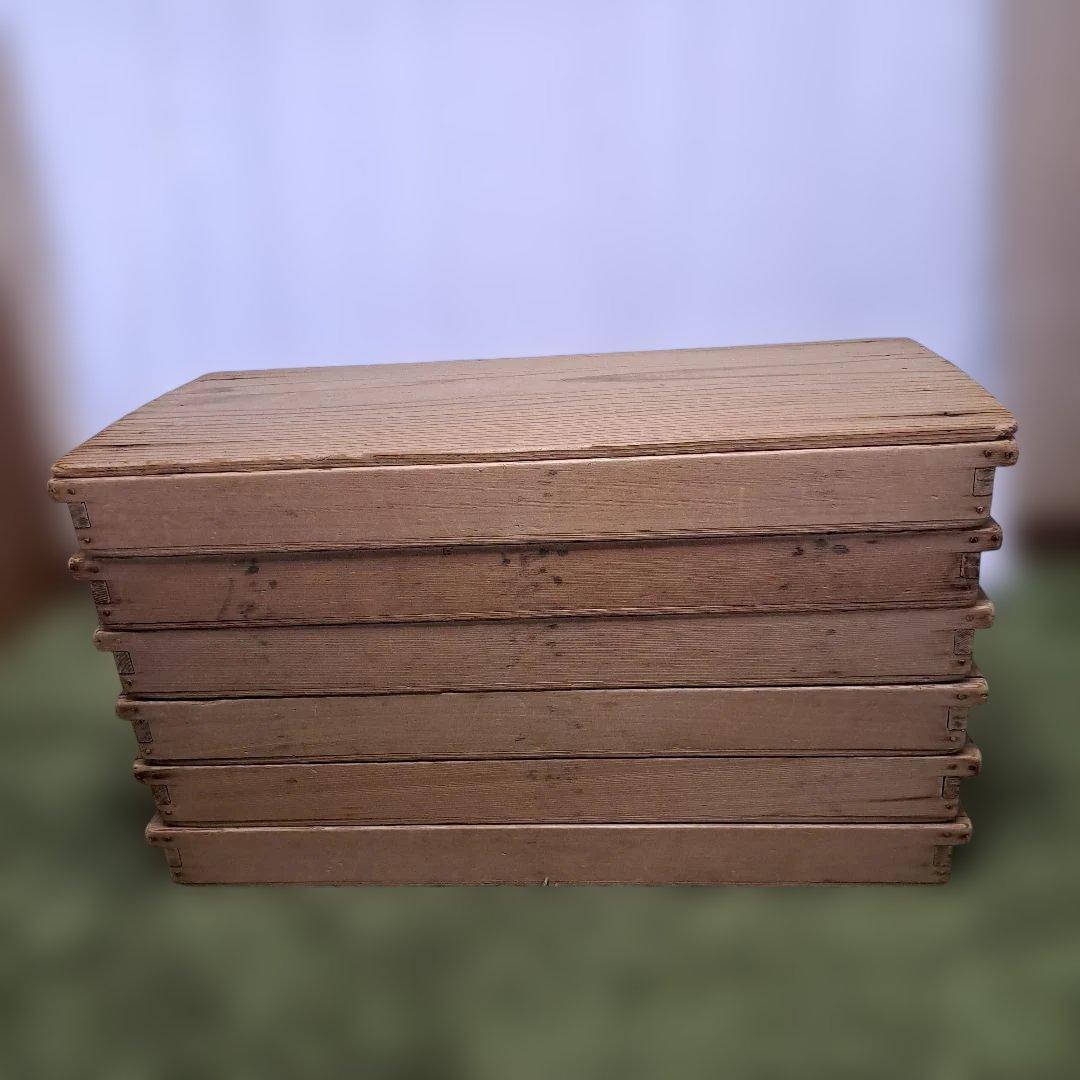 昭和レトロ　もろぶた　餅入れ　木箱　ばんじゅう　もち箱　6箱+蓋セット