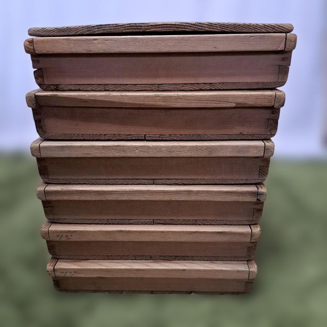 昭和レトロ　もろぶた　餅入れ　木箱　ばんじゅう　もち箱　6箱+蓋セット