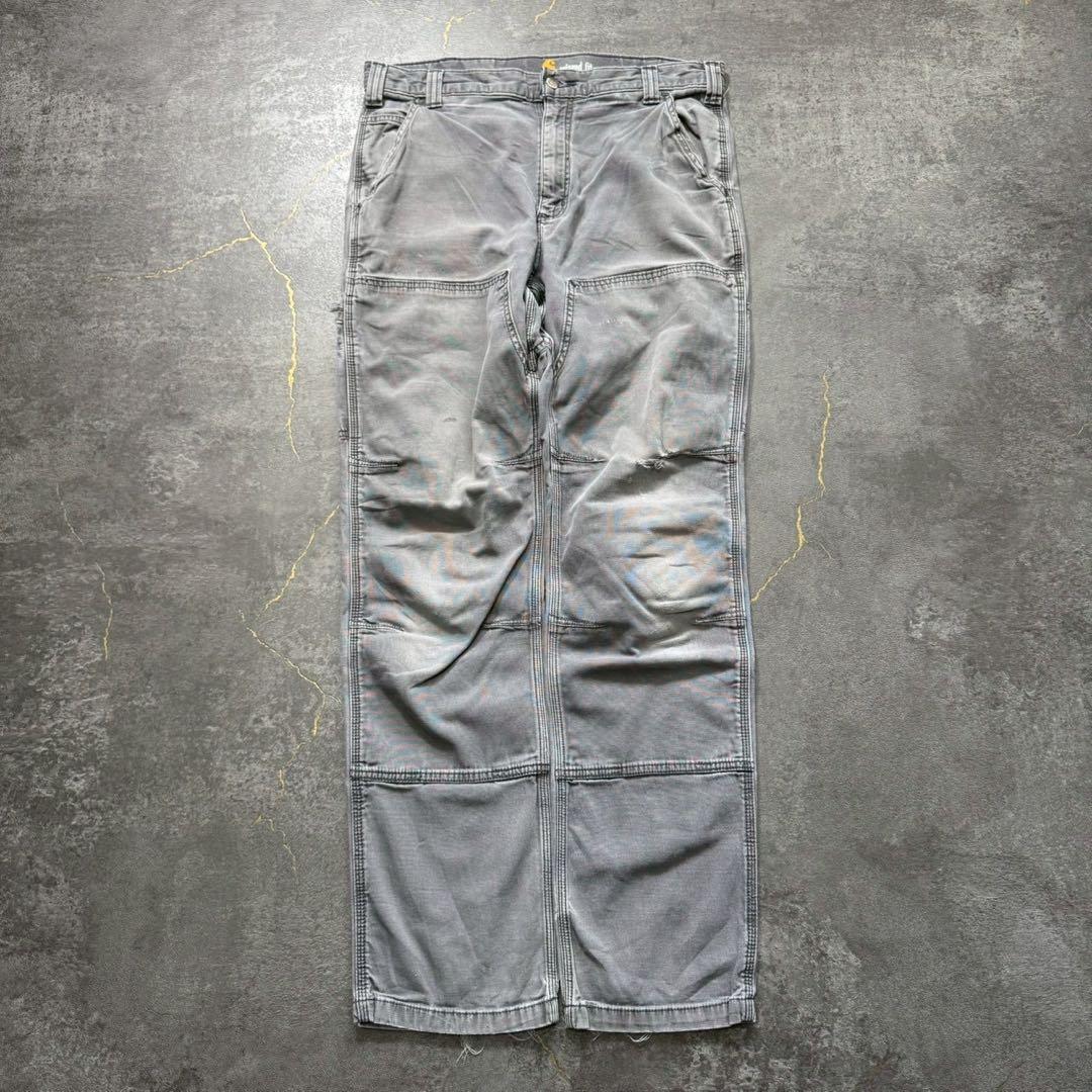 カーハートダブルニーグレーダック地ワークペインターパンツフェード