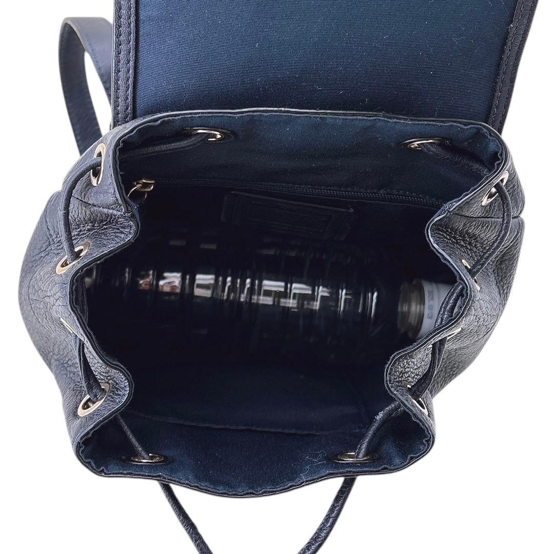 【未使用に近い】コーチ ミニ リュック オールレザー ターンロック シボ革 紺