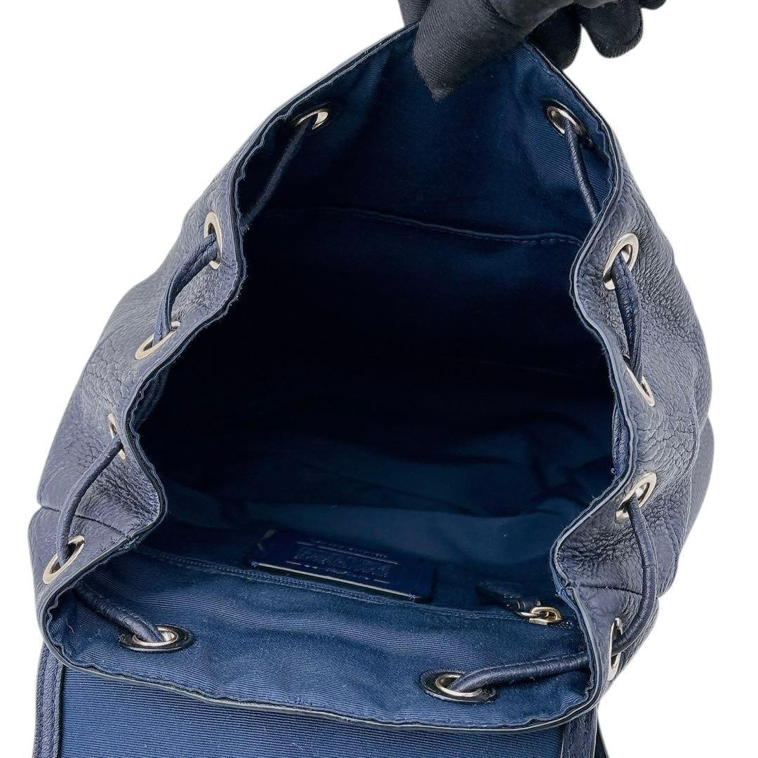 【未使用に近い】コーチ ミニ リュック オールレザー ターンロック シボ革 紺