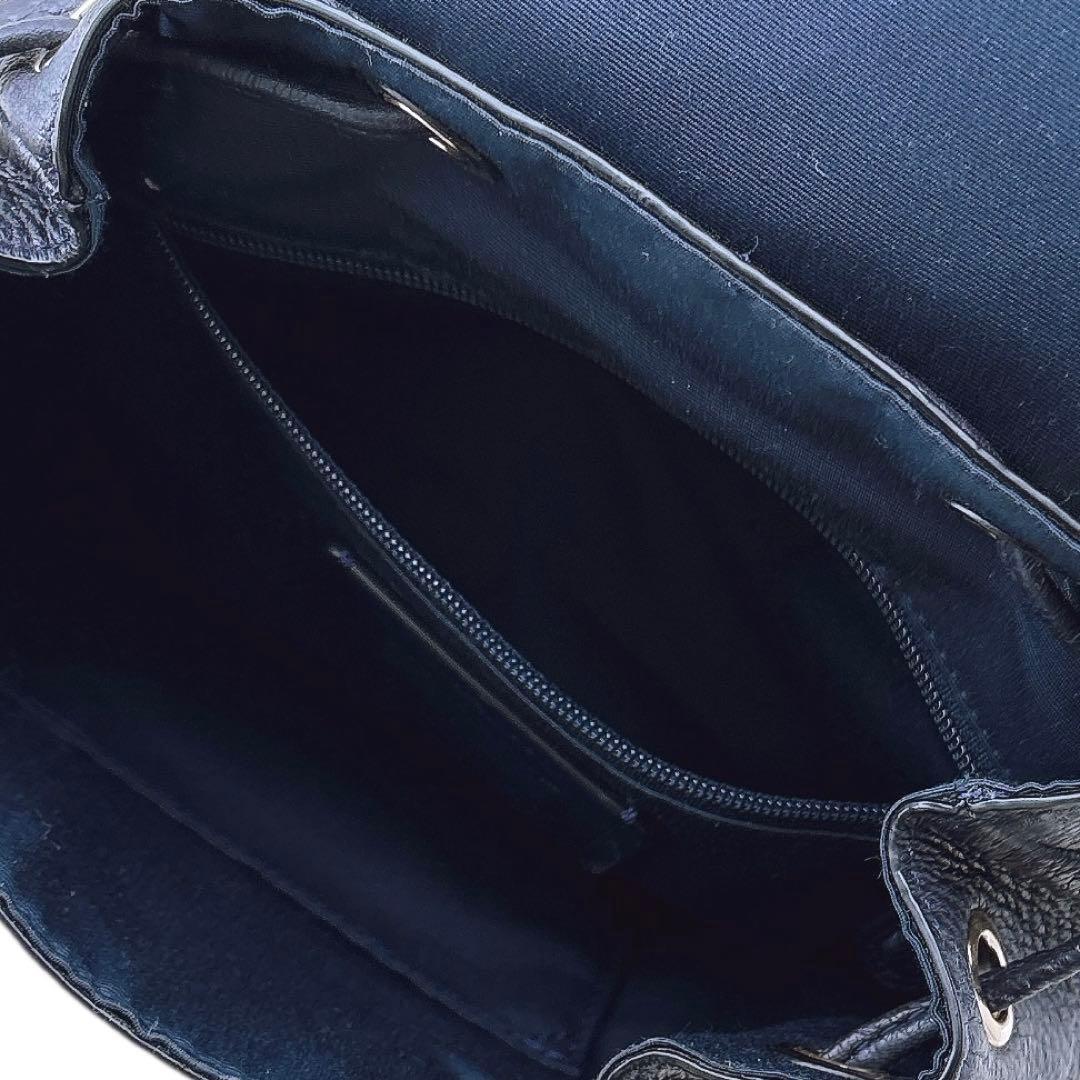 【未使用に近い】コーチ ミニ リュック オールレザー ターンロック シボ革 紺