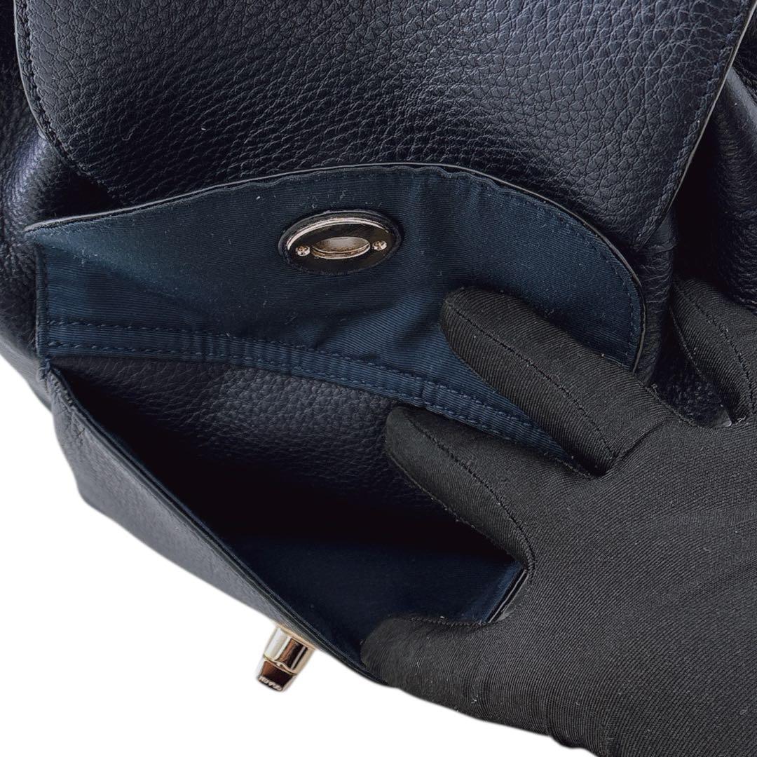 【未使用に近い】コーチ ミニ リュック オールレザー ターンロック シボ革 紺