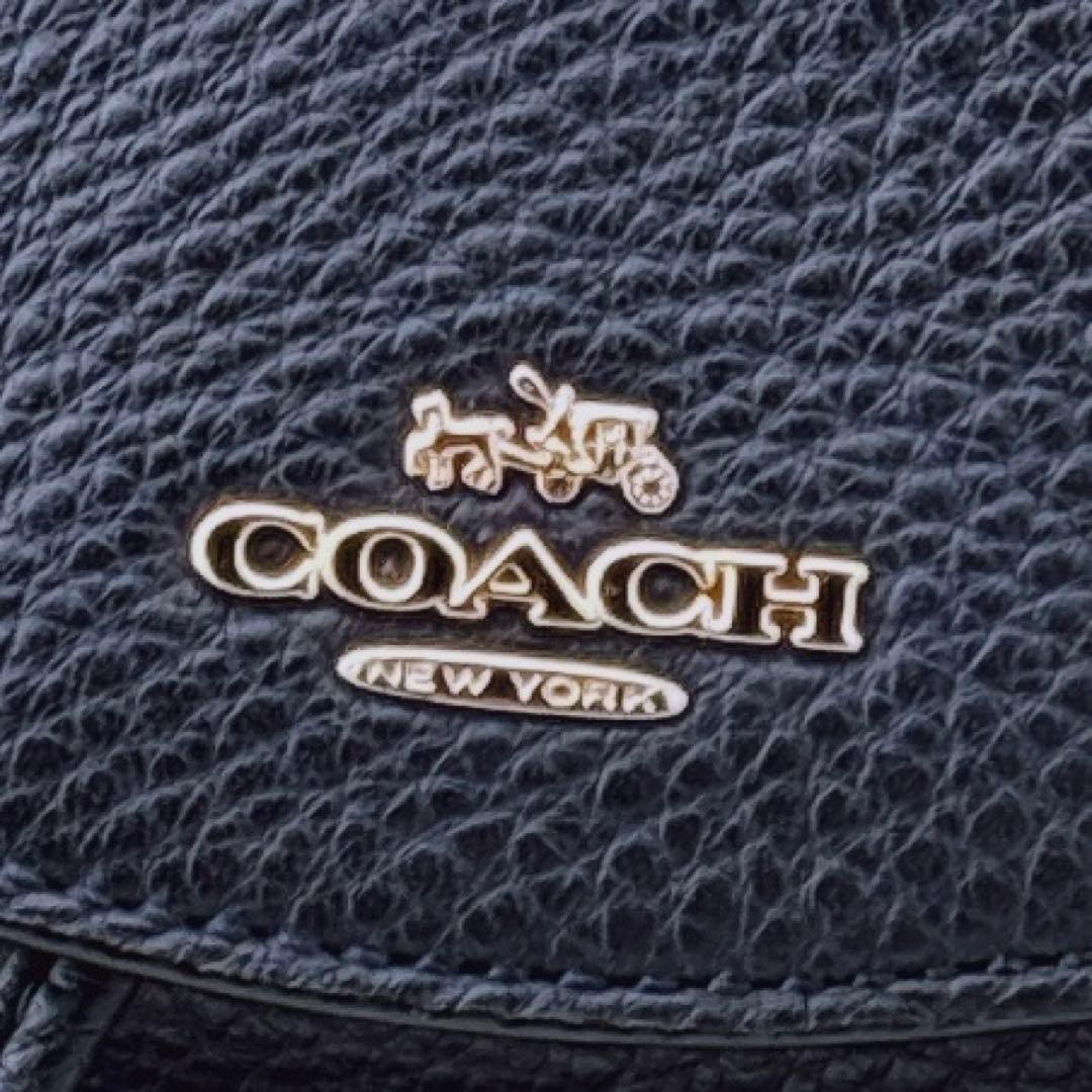 【未使用に近い】コーチ ミニ リュック オールレザー ターンロック シボ革 紺