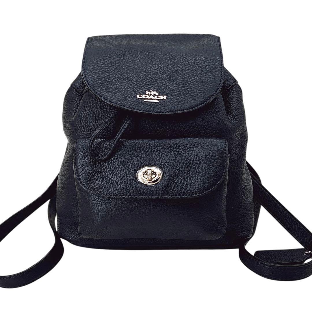 【未使用に近い】コーチ ミニ リュック オールレザー ターンロック シボ革 紺