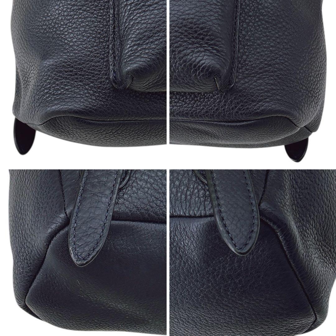 【未使用に近い】コーチ ミニ リュック オールレザー ターンロック シボ革 紺