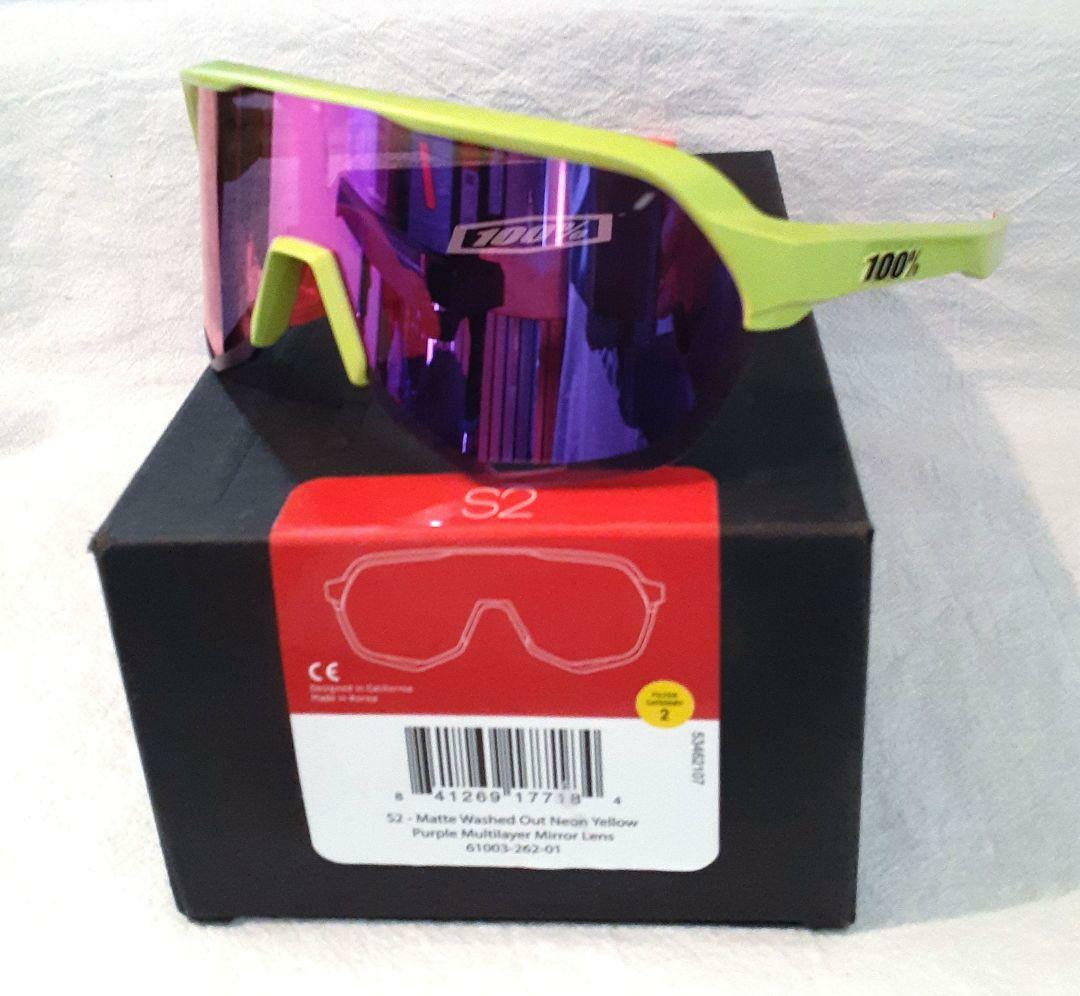 100% S2 ネオンイエロー / パープルレンズ ワンハンドレッド サングラス