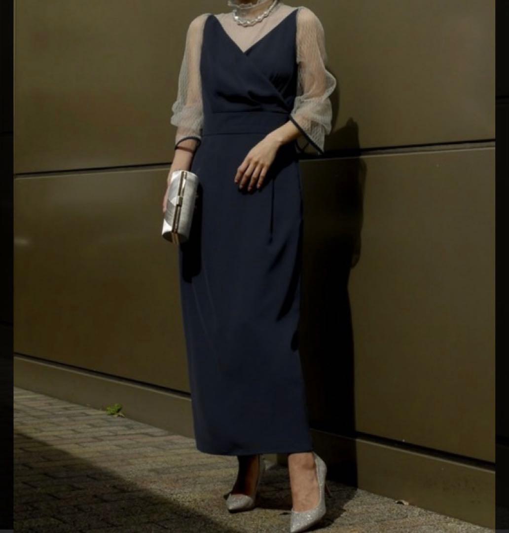 My shawty レースペンシルドレス ネイビー パーティードレス 結婚式