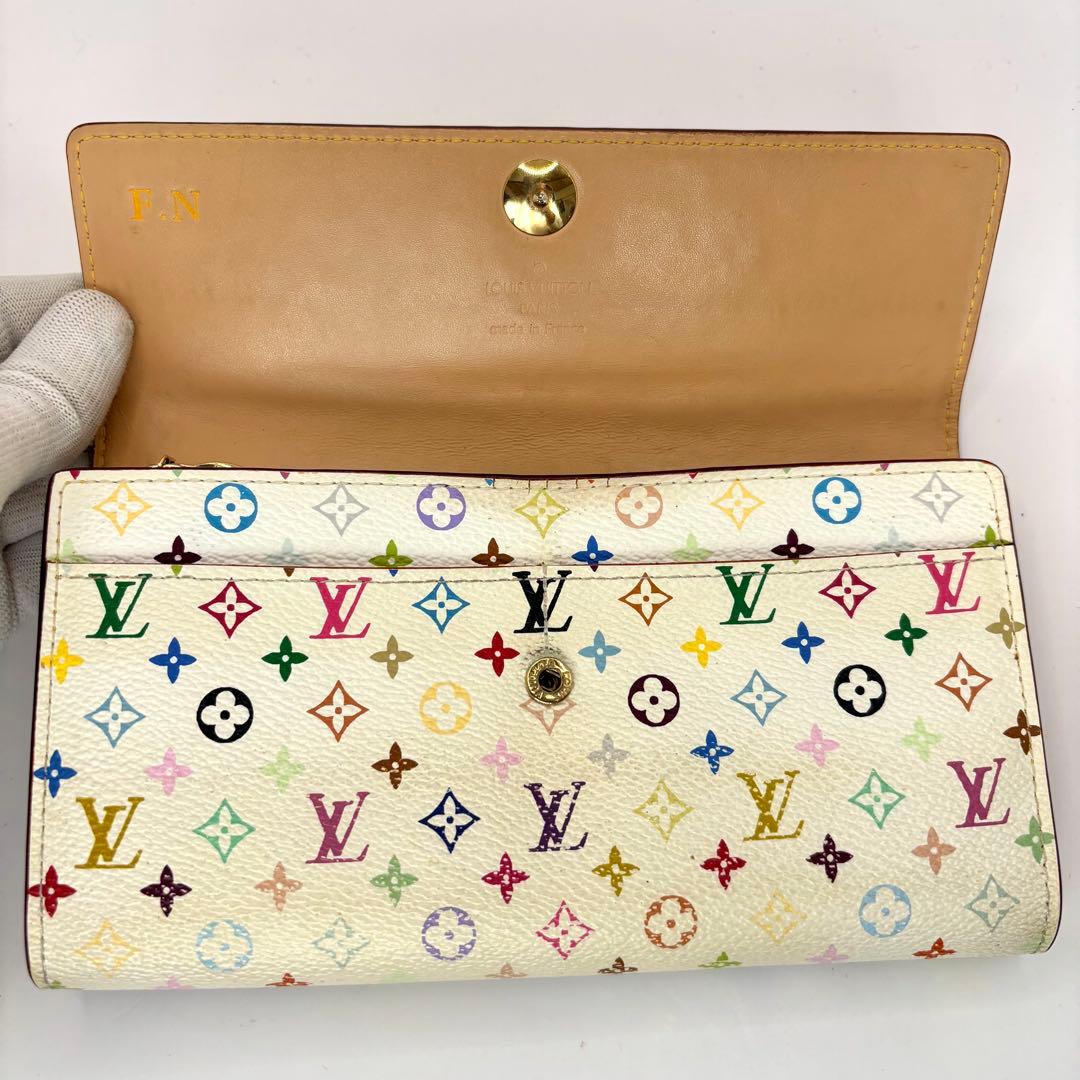 正規品 ルイヴィトン サラ マルチカラー 折り財布 総柄 pvc レザー ボタン