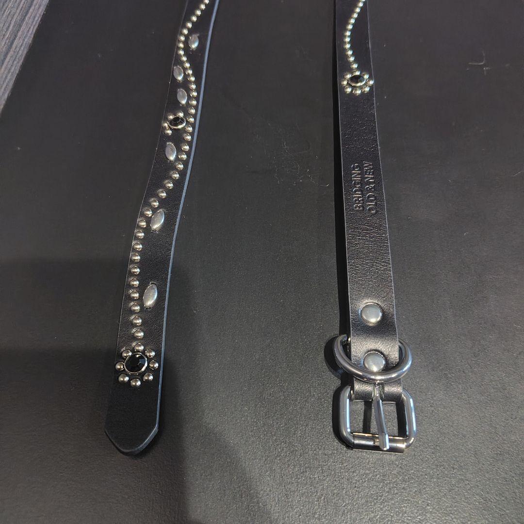 フラワー黒□本革レザーフルスタッズナローベルト☆アメカジ古着