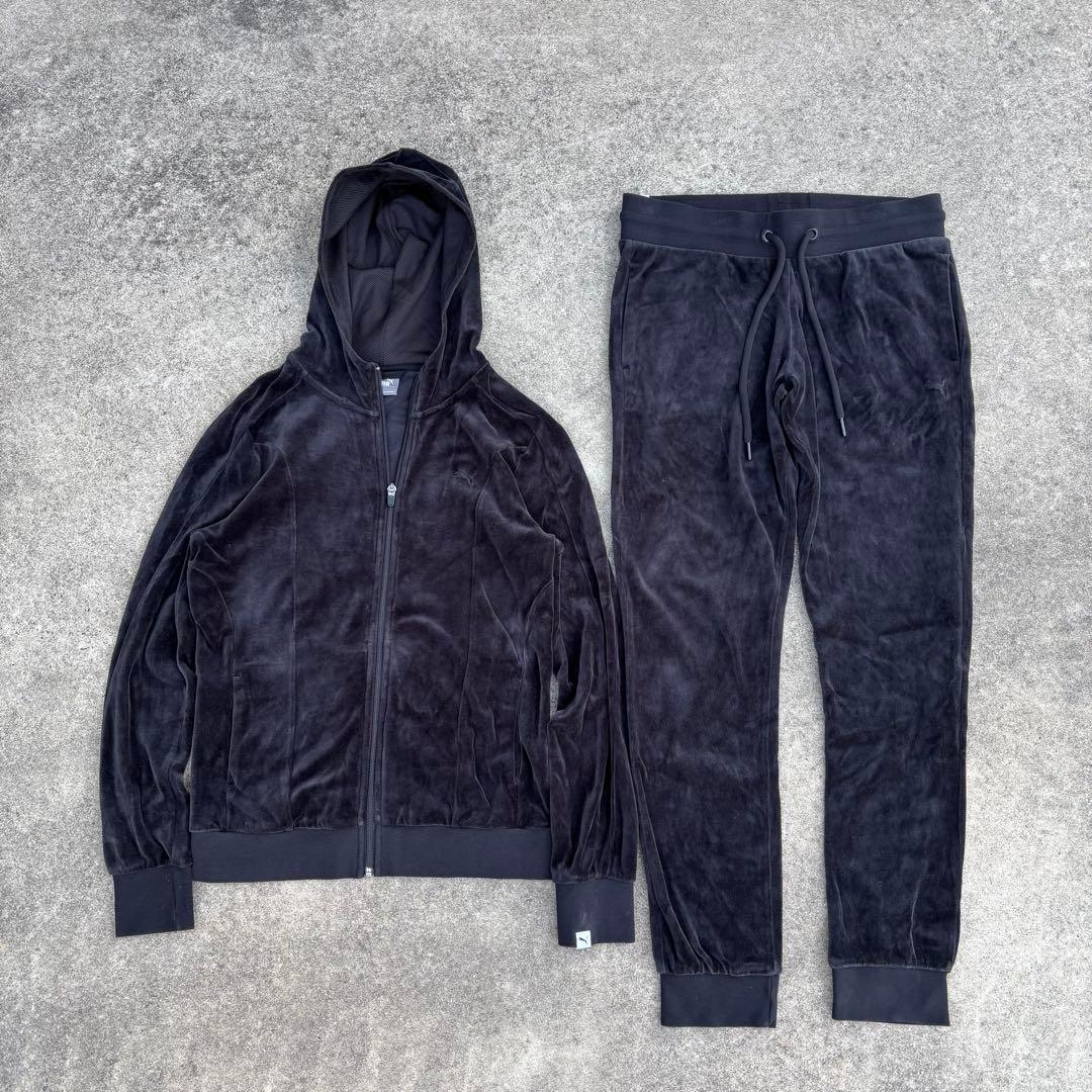 PUMA ベロアセットアップ 黒 トラックジャケット ストリートY2K
