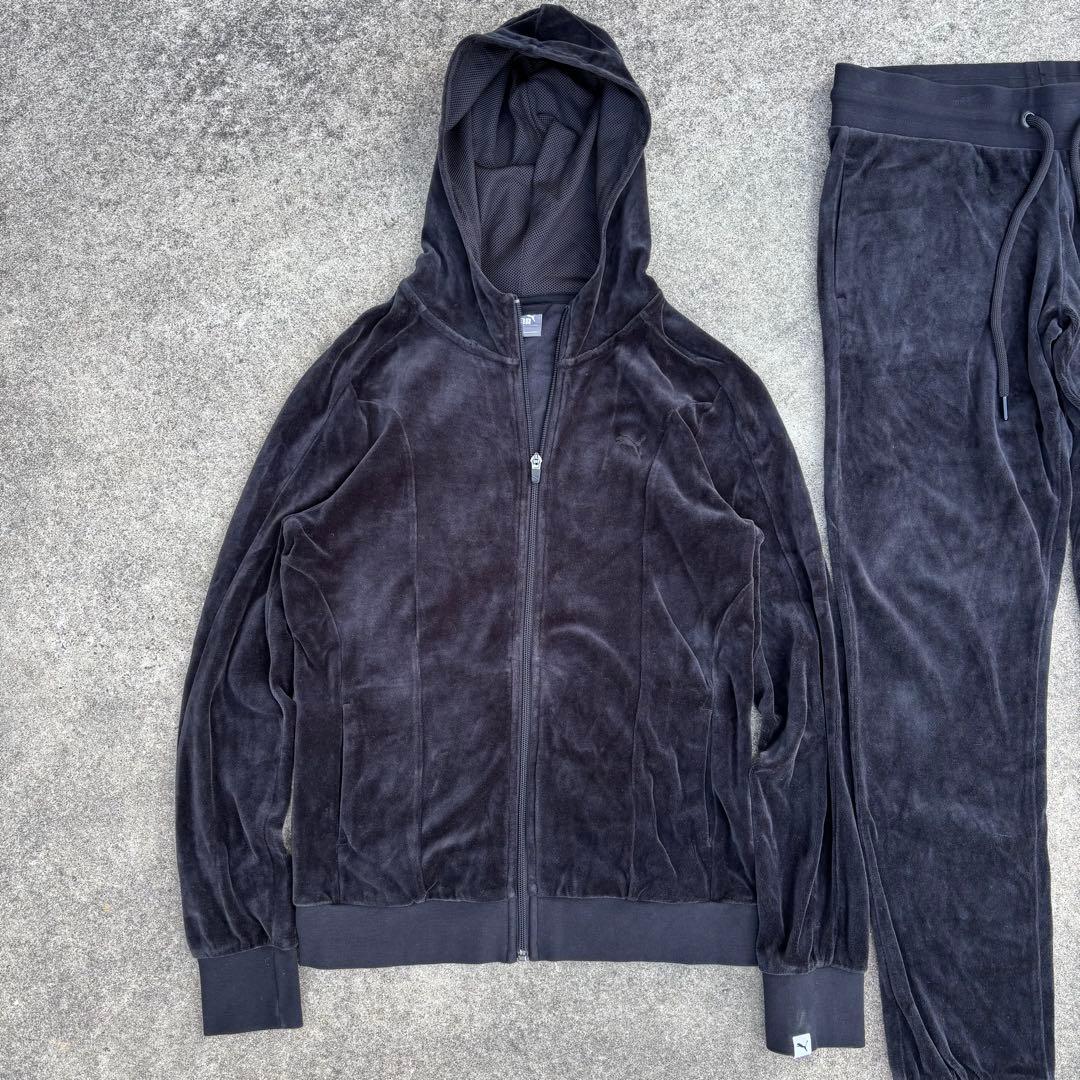 PUMA ベロアセットアップ 黒 トラックジャケット ストリートY2K