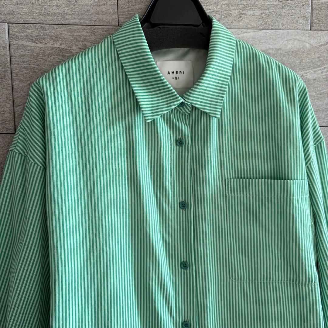 Ameri STRIPE SHIRT ROMPERS グリーン　M