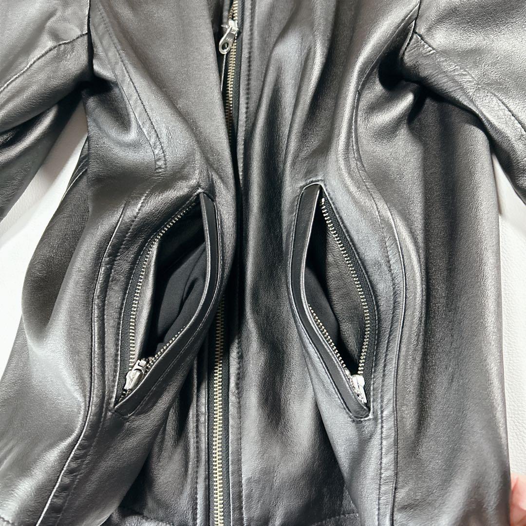 美品 SHIPS 黒ラムレザー シングルライダースジャケット Lサイズ