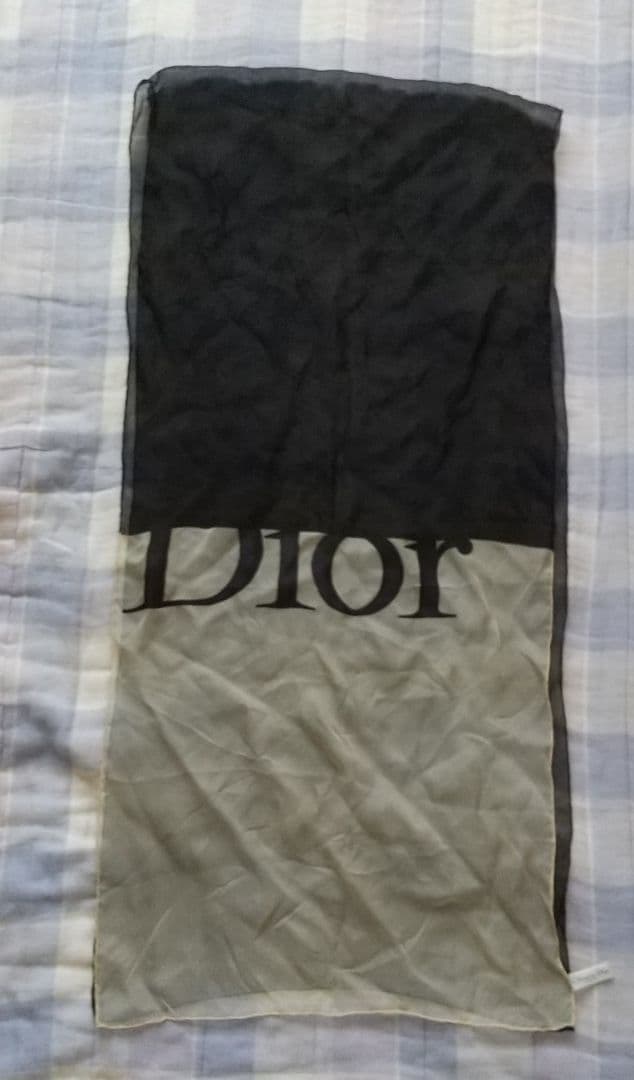 Dior 絹100%シフォンストール 黒＆ベージュ イタリア製 タグ有り 未
