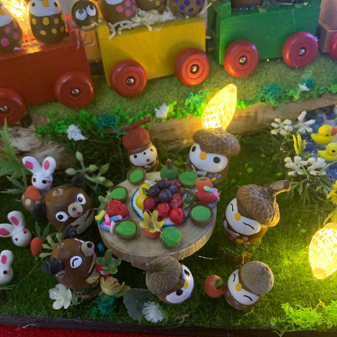 どんぐりアート♡汽車レインボーフクロウ他イルミネーションオブジェ ♡