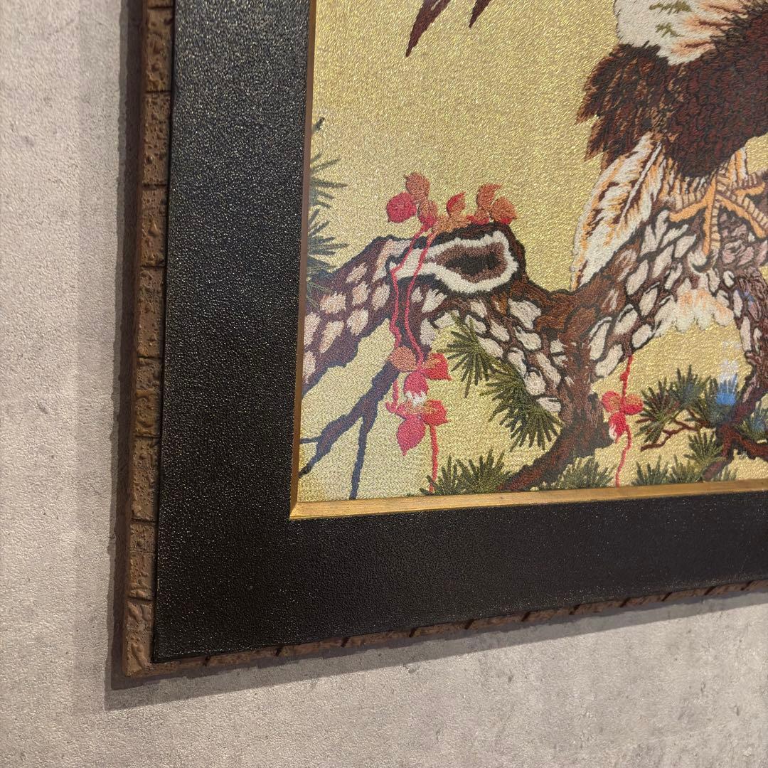 文化刺繍 昭和レトロ 額縁 大型 鷲 イーグル 刺繍画 刺繍アート 鷹 松