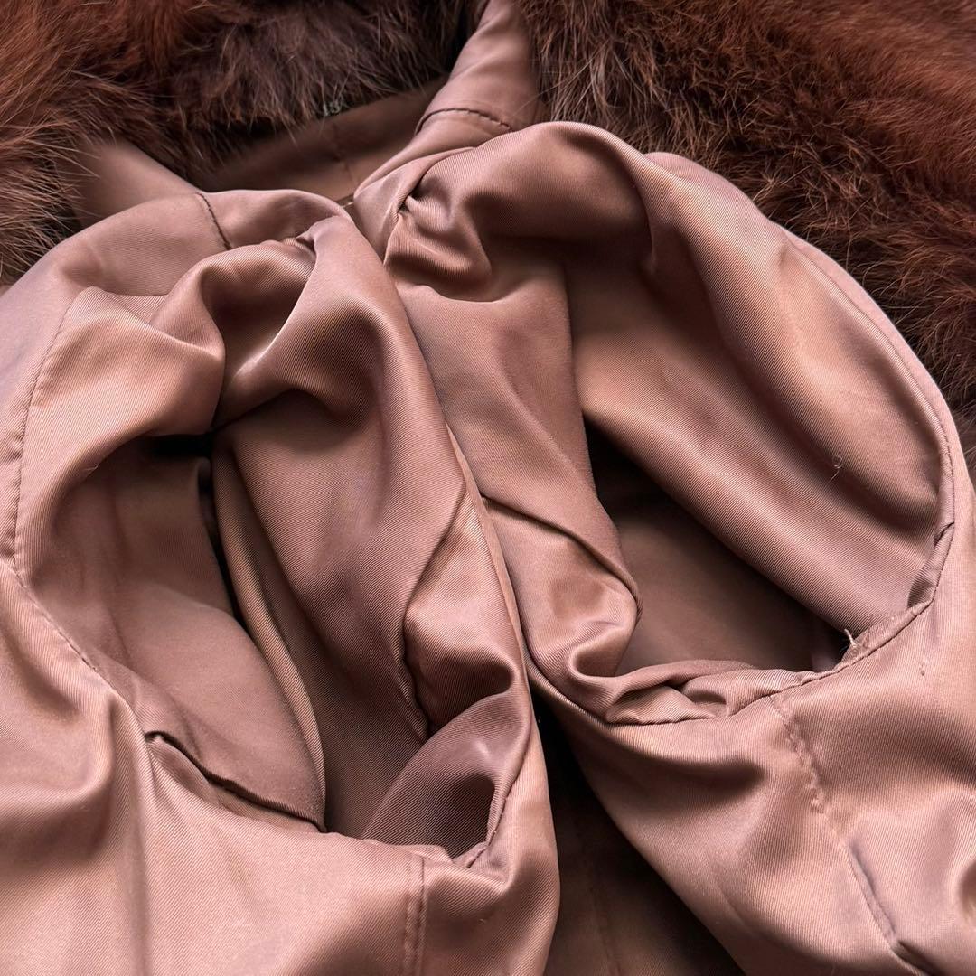 本毛皮 フォックス リアルファー ベルテッドコート 羊革 スエード