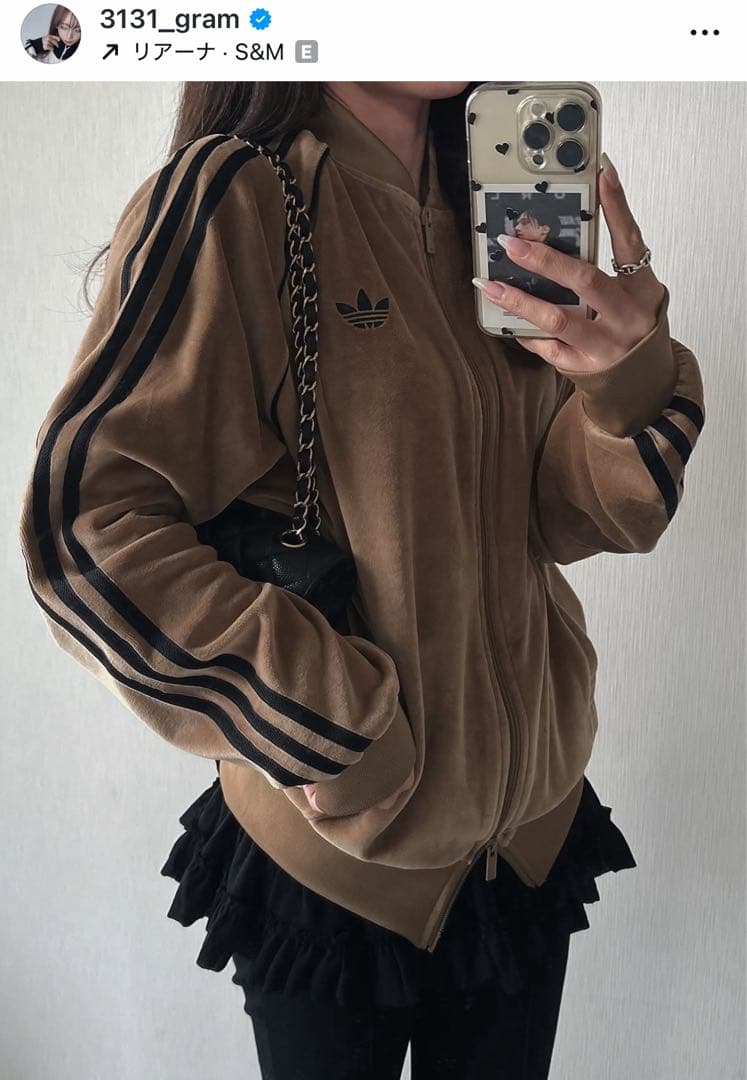 新品S⭐️adidas アディカラー ブラウンベロア トラックトップ ゆーすけ着用