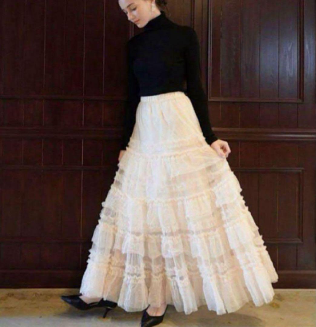 acka tulle long skirt チュールスカート　アイボリー