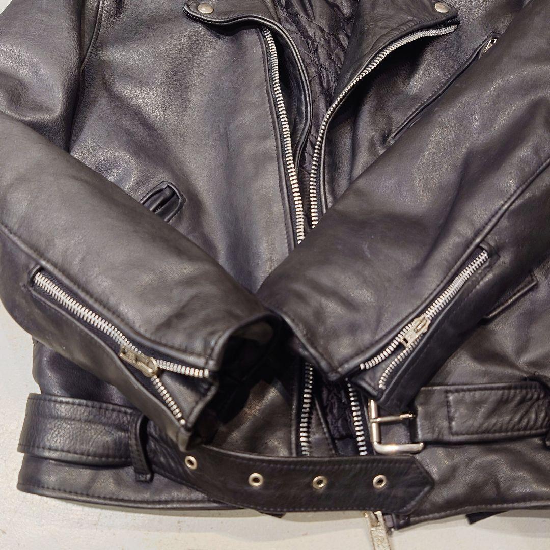 USヴィンテージ レザーライダースダブル 黒 牛革 サイドレースアップ