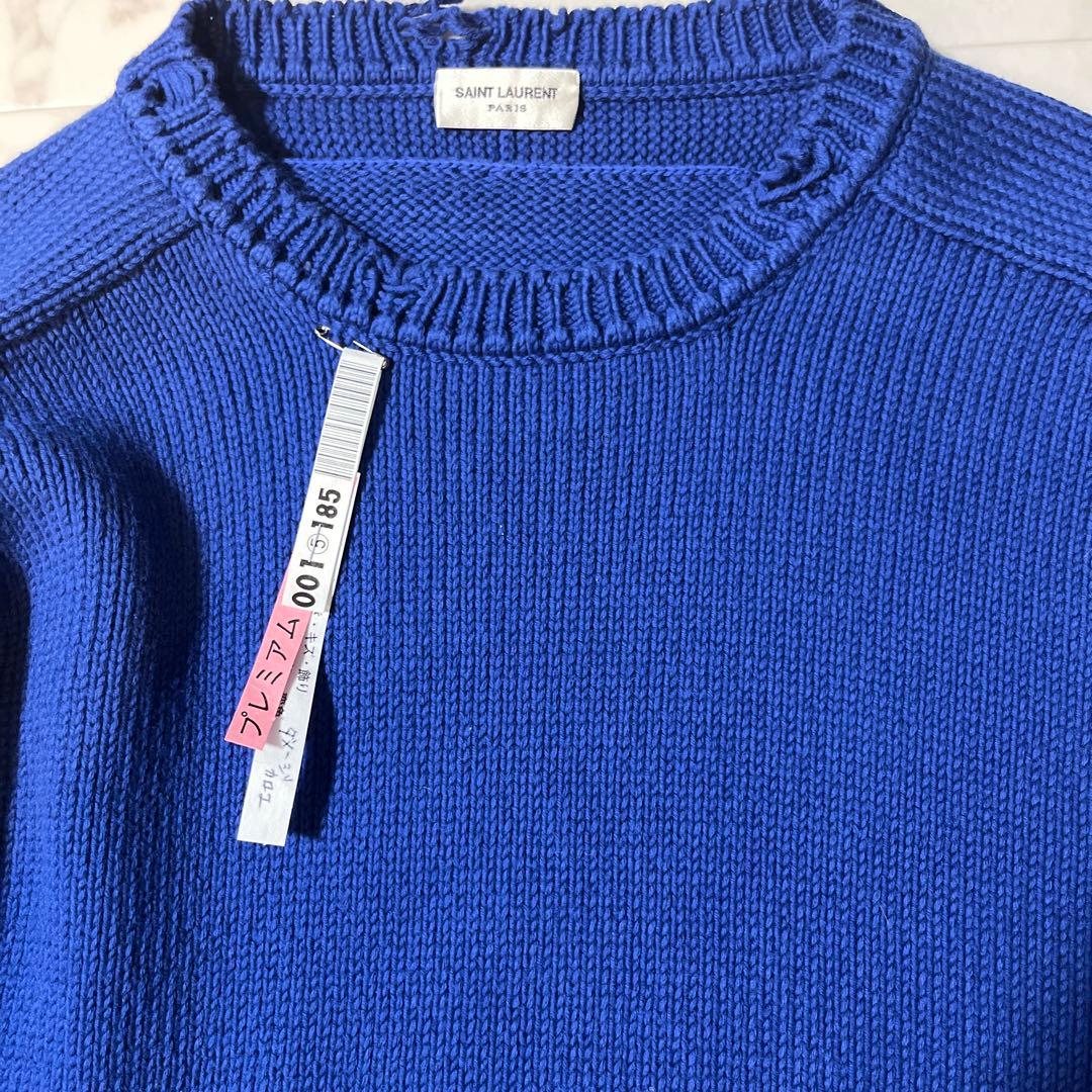 つ*き様 サンローラン ダメージニット 青 ブルー XXL - メルカリ
