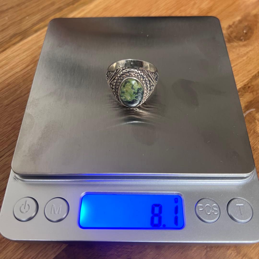 シルバー925 ターコイズ＆アールヌーボー調彫刻 シグネットリング