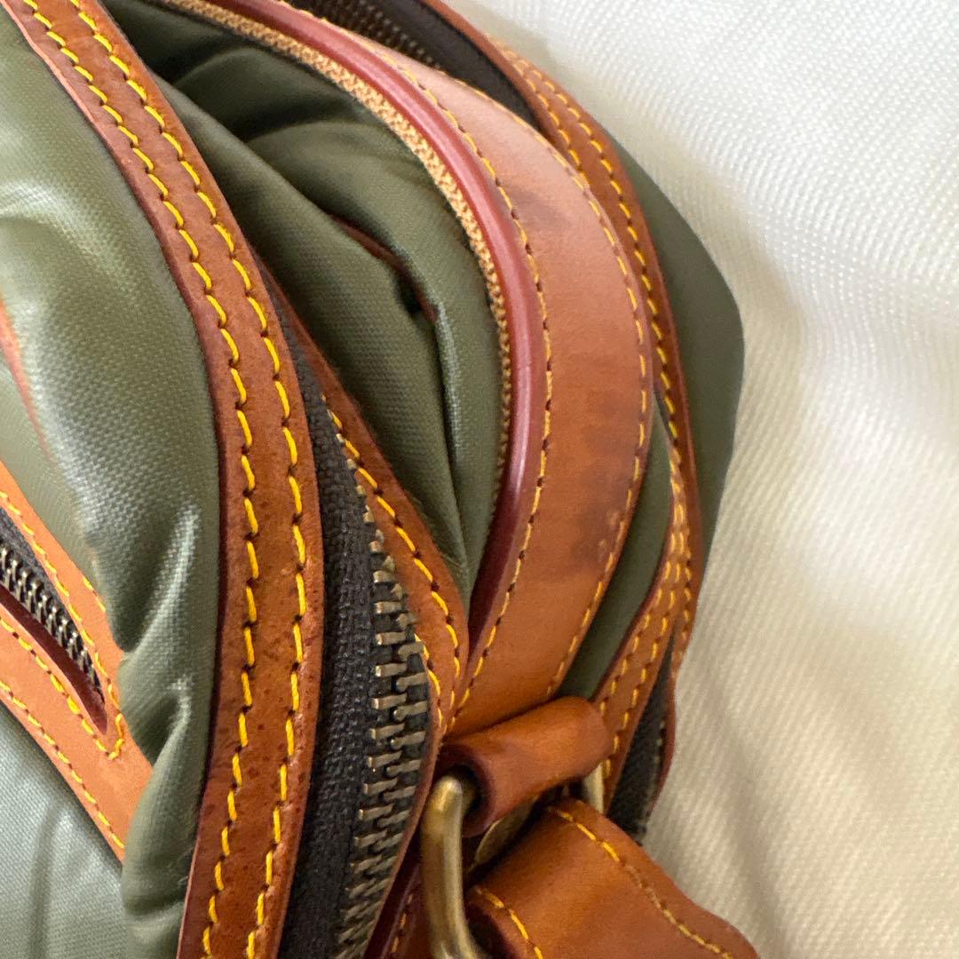 ハンティングワールド ボストンバッグ グリーン ナイロン×レザー 正規品