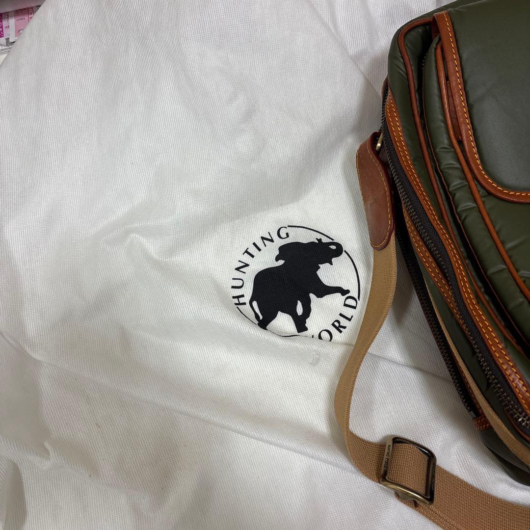 ハンティングワールド ボストンバッグ グリーン ナイロン×レザー 正規品