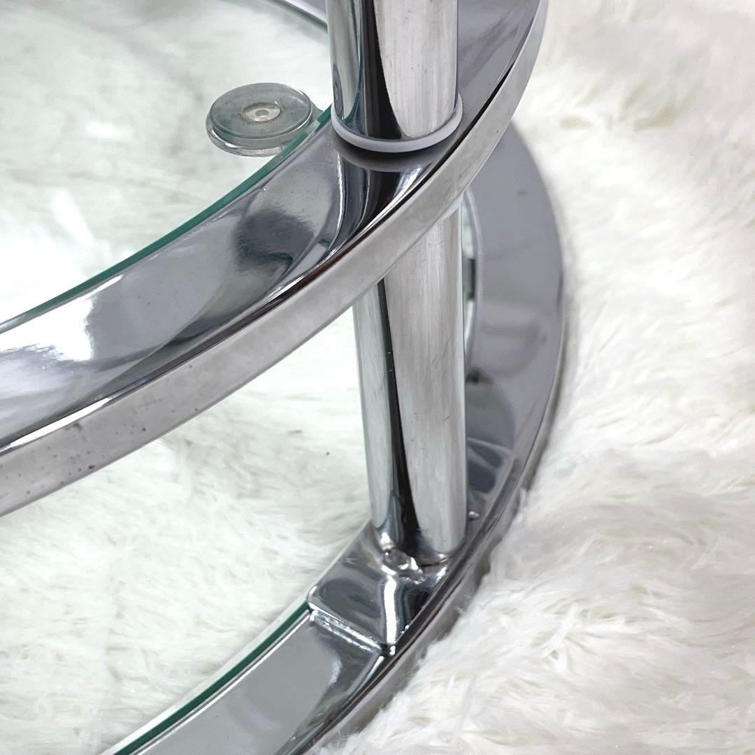 北欧 レトロ ミッドセンチュリー 4段 サイドテーブル ラウンド ガラス天板