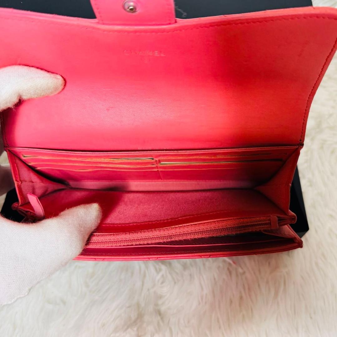 【外箱付き】CHANEL マトラッセ フラップ 長財布 キャビアスキン ピンク