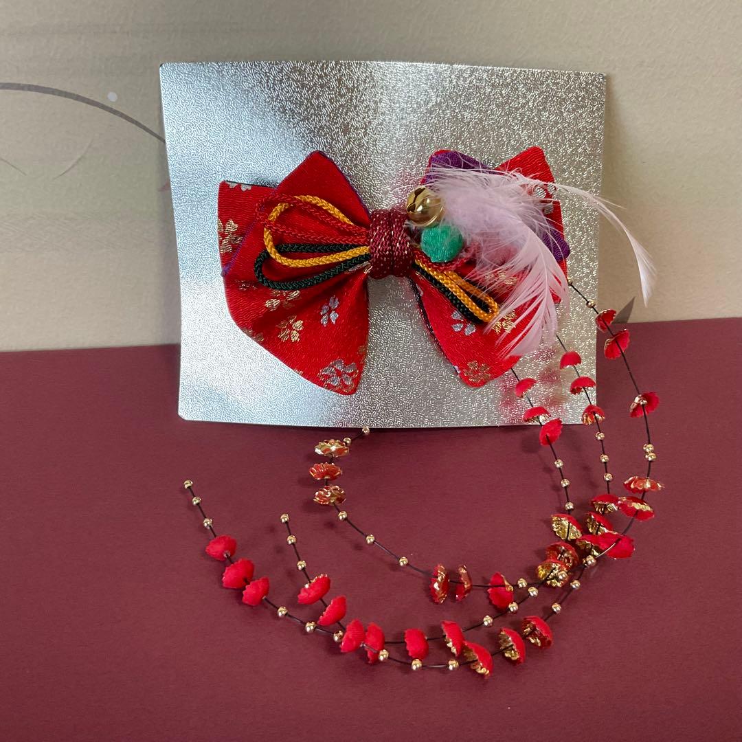 【美品】七歳　七五三鶴と花柄の草履バック小物セット