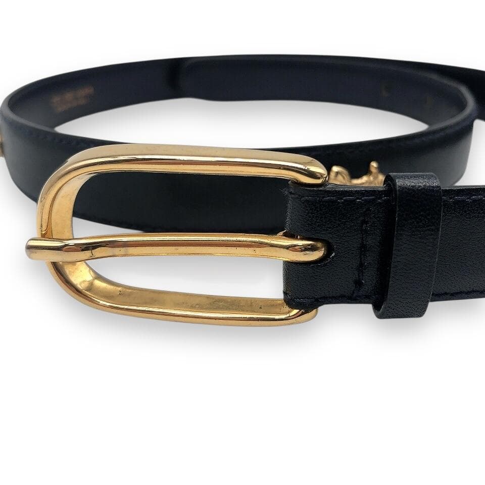 【美品】CELINEセリーヌ 馬車金具 細ベルト ゴールド ブラック イタリア製