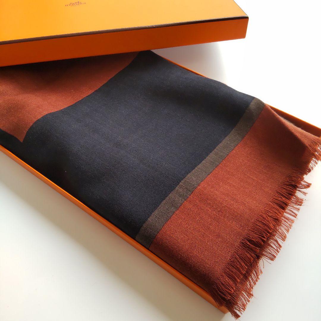 美品 21AW エルメス カシミヤ シルク Hパッサン 大判 ストール 男女兼用