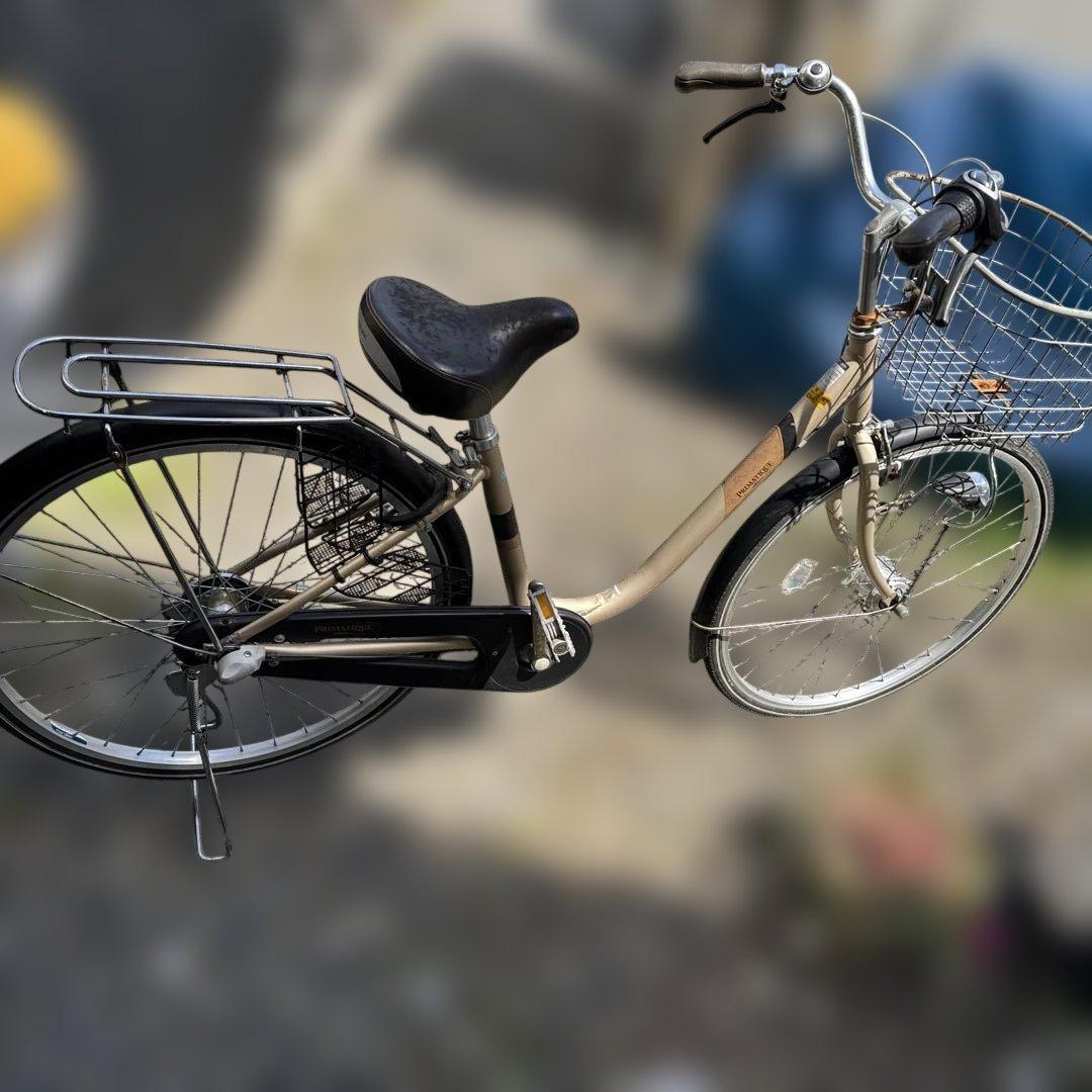 シティサイクル ベージュ 前面バスケット付き マルキン 3段ギア付き