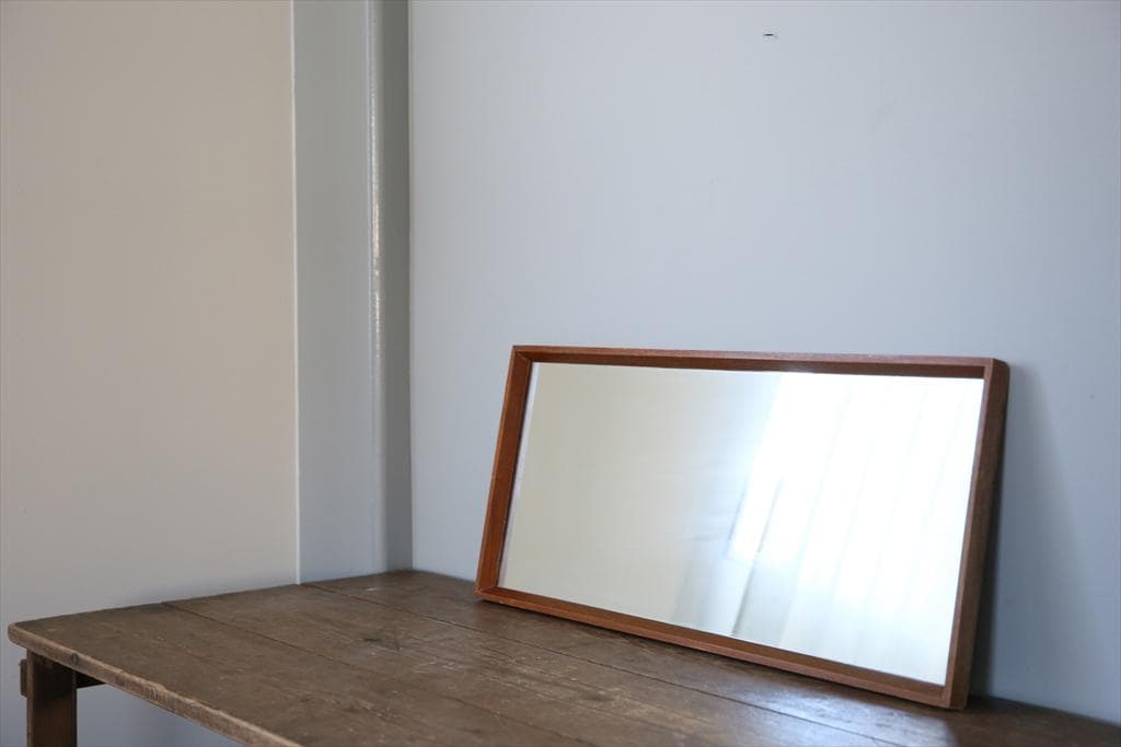 英国アンティークチーク古木ウォールミラー/木製壁掛け鏡/立鏡/姿見(91-158