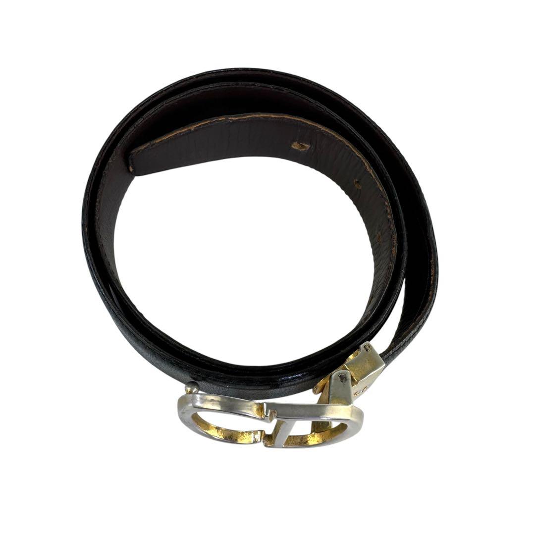 美品 Christian Dior ベルト CD金具 バックル レザー 黒