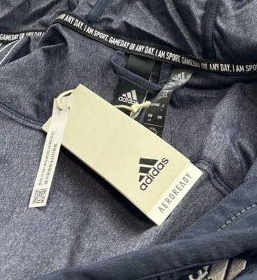 E新品 L アディダス adidas デニム風 ウーブン セットアップ 上下 紺