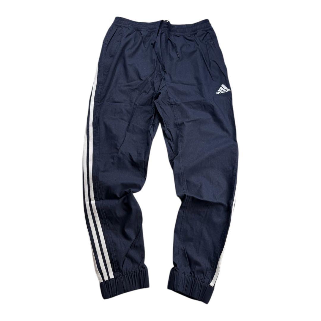 E新品 L アディダス adidas デニム風 ウーブン セットアップ 上下 紺