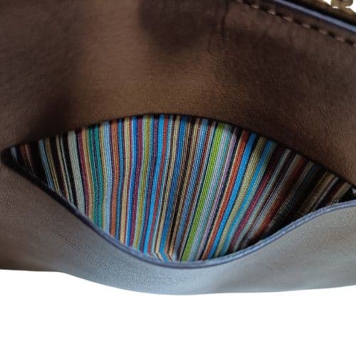 【美品】ポールスミス レザーショルダーバッグ マルチカラー ストライプ ブラウン