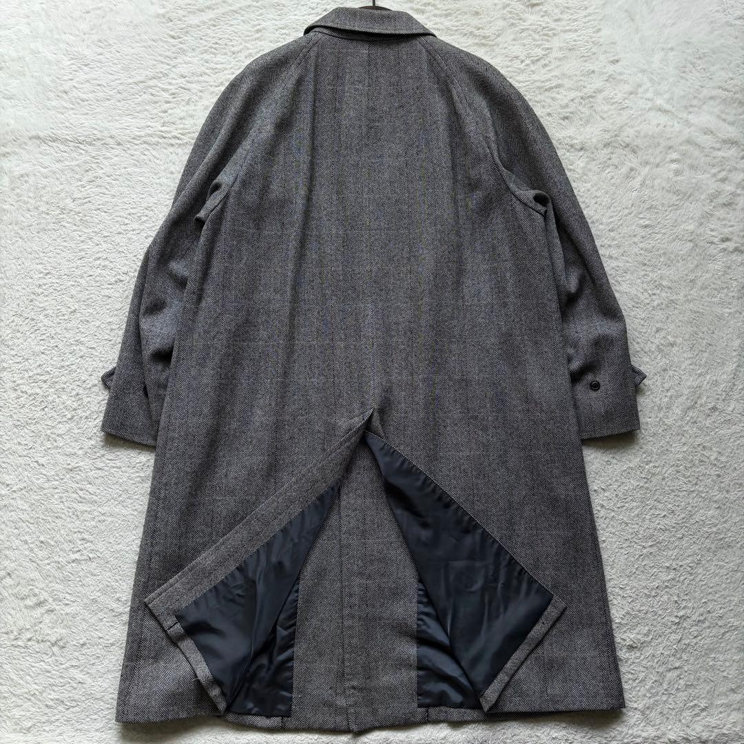 【カシミヤ50%】バーバリーズ ステンカラーコート ヘリンボーン グレー L