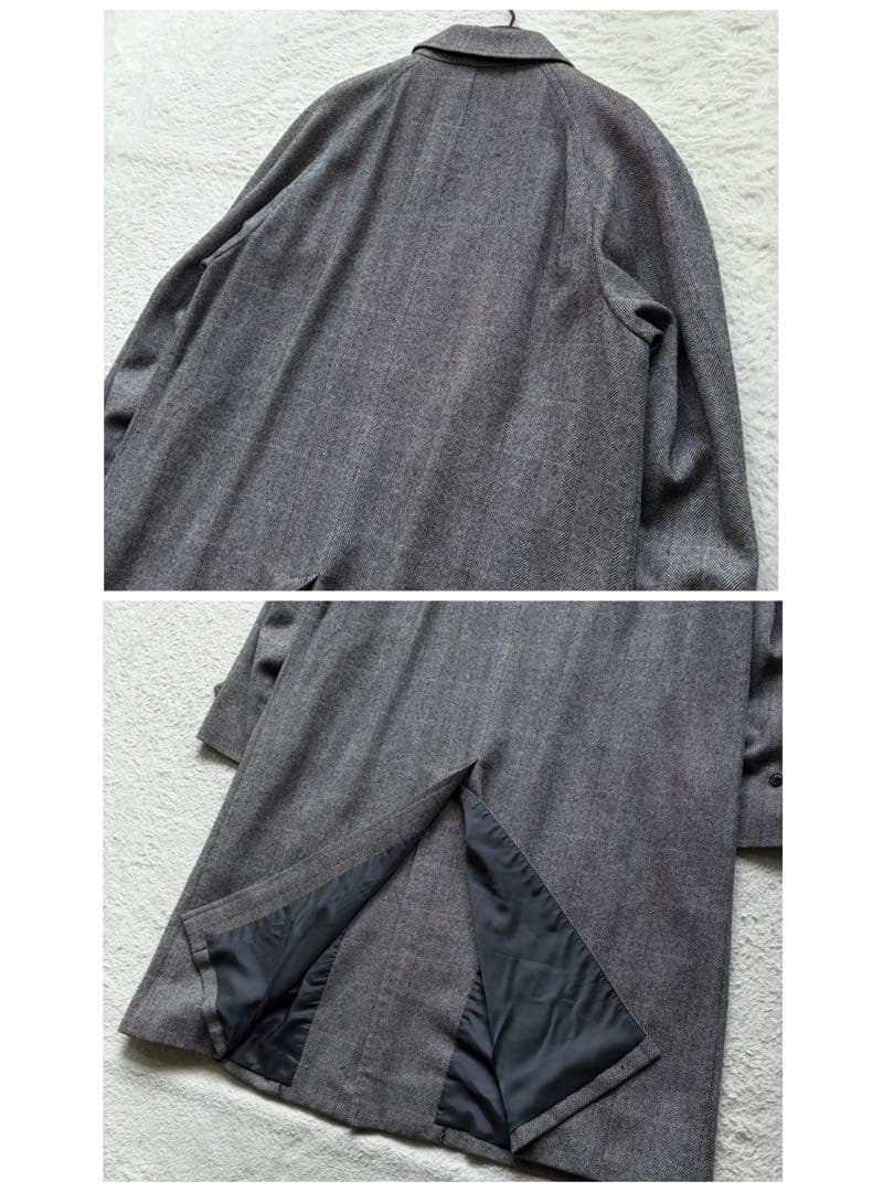 【カシミヤ50%】バーバリーズ ステンカラーコート ヘリンボーン グレー L