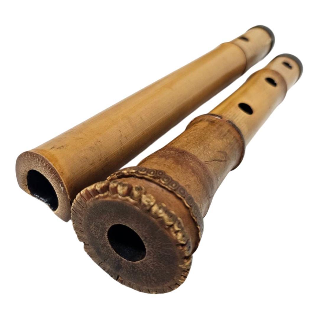 尺八 都山流 1尺8寸 5孔 D調 太管 根付 二分割 和楽器 竹 黒継ぎ輪